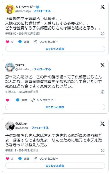 子ども部屋おじさん　勝ち組